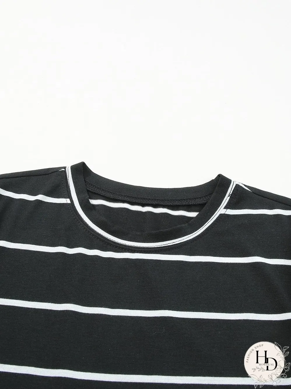 Stripe Print Black Short Sleeve Tee