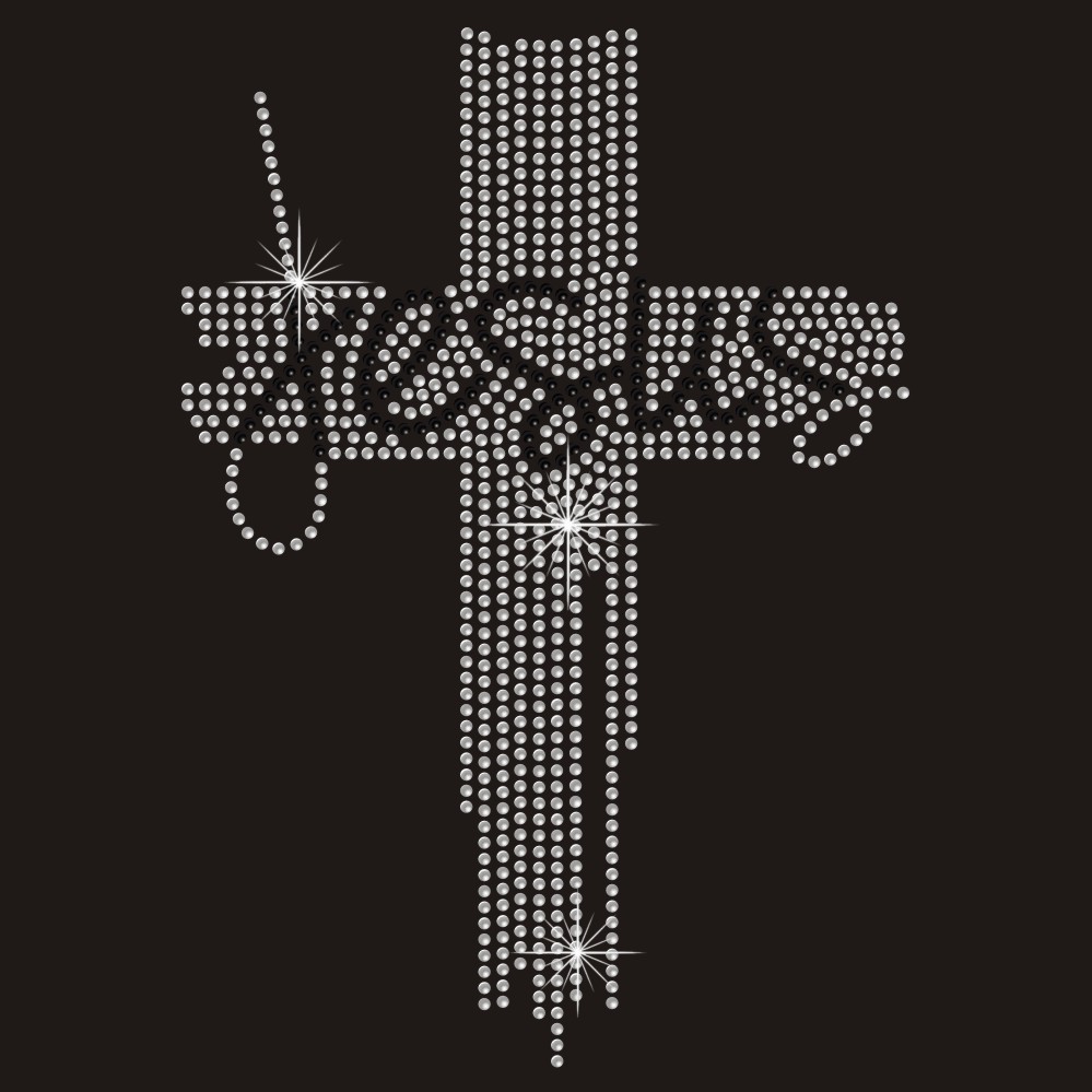 Factory supply crystal jesus cross iron on rhinestone transfers