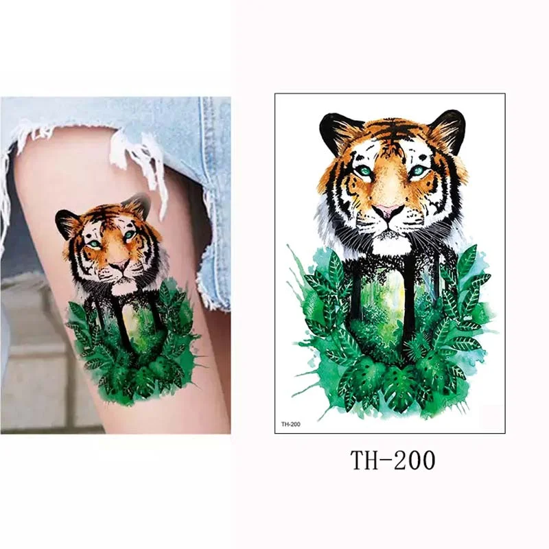 Sdrawing Temporary Tattoos Man Forest Color Painting Tattoo Sticker Tiger Wolf Fake Tattoo for Women Tatto Sleeves for Arm