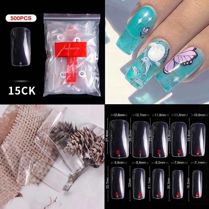 500Pcs False Nail Extension French Natural Transparent Stiletto Coffin False Nails Tips Long Acrylic UV Gel Nail Polish Manicure-Nail Inspo