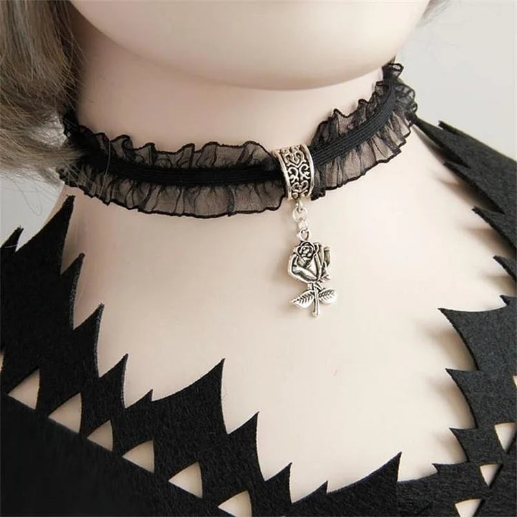 Black Victorian Lace Choker Collar - Wide Gothic Wedding Ribbon Necklace