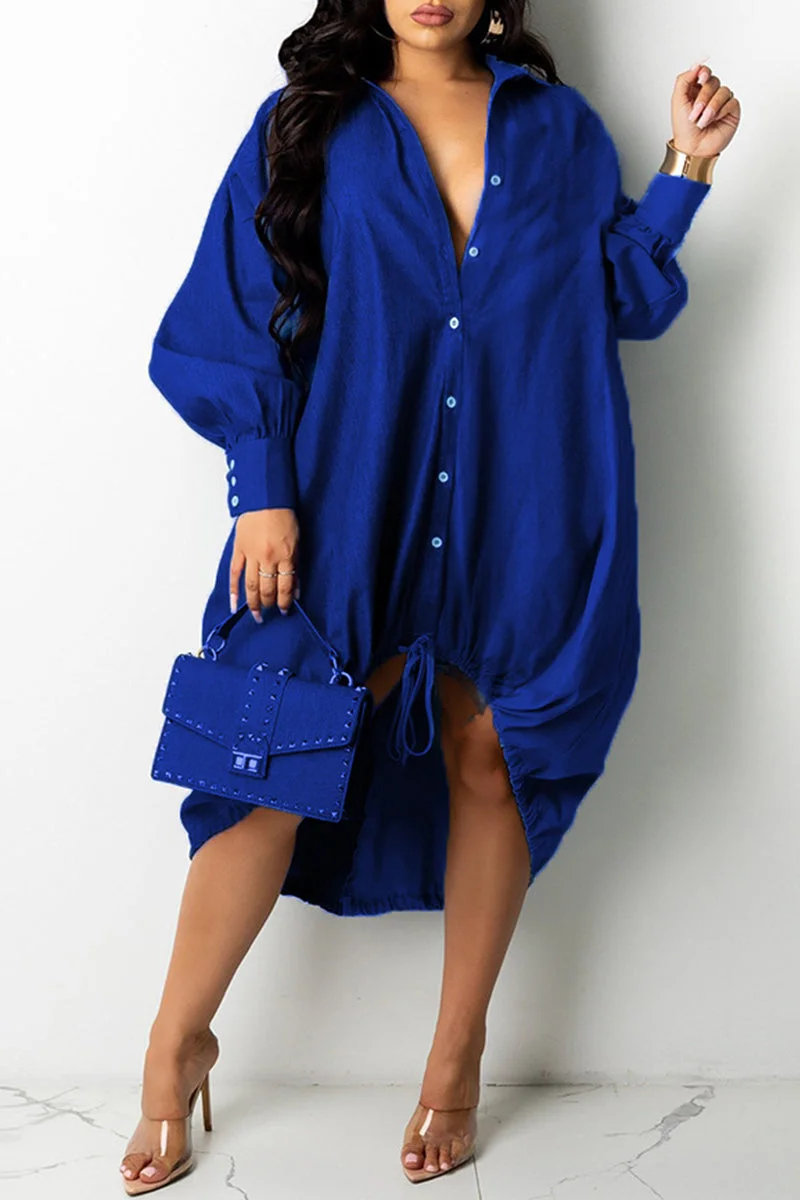 Fashion Casual Patchwork Basic Turndown Collar Long Sleeve Dresses