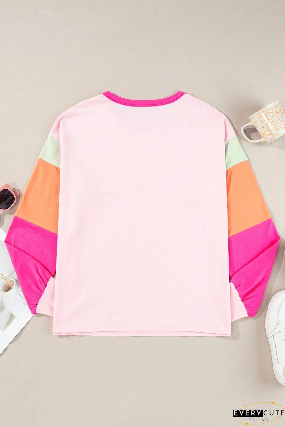 Pink Color Block Long Sleeve Sweatshirt