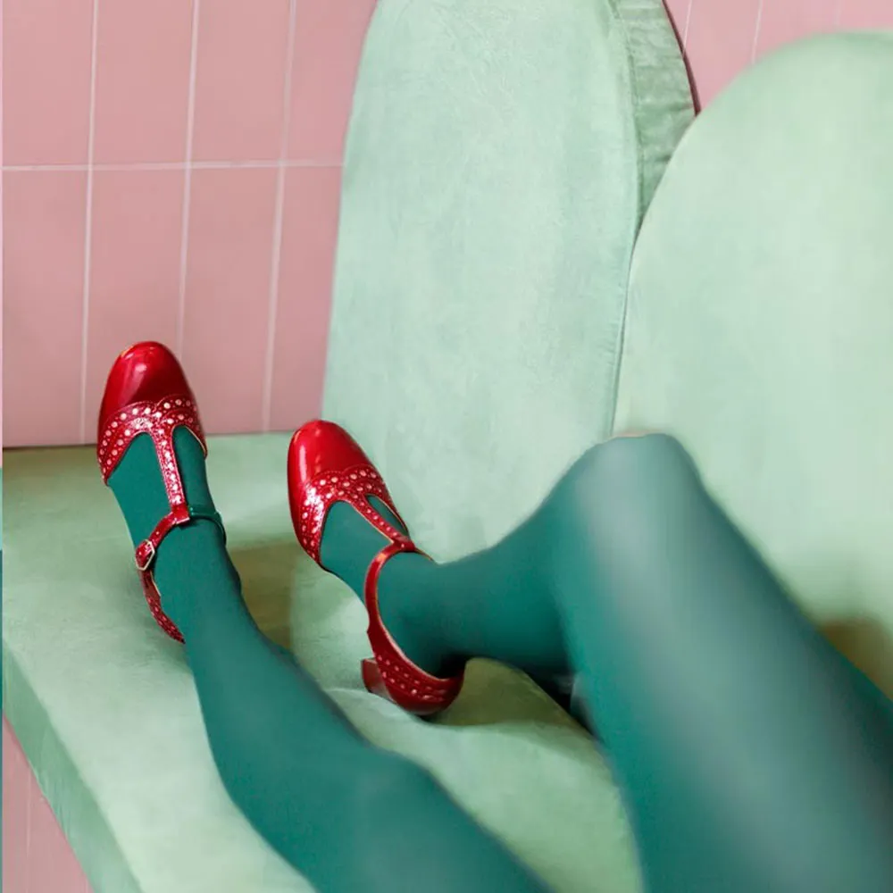 POINTED BB GOLD BUCKLE HIGH PUMPS 60MM IN RED PATENT CALFSKIN