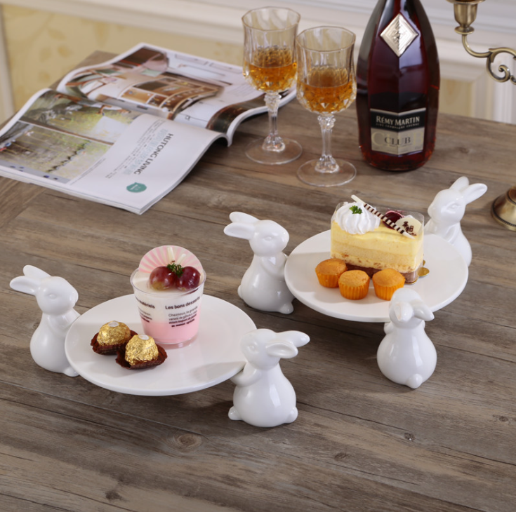 Ceramic Rabbit Cake Tray Wedding Dessert and Fruit Tray