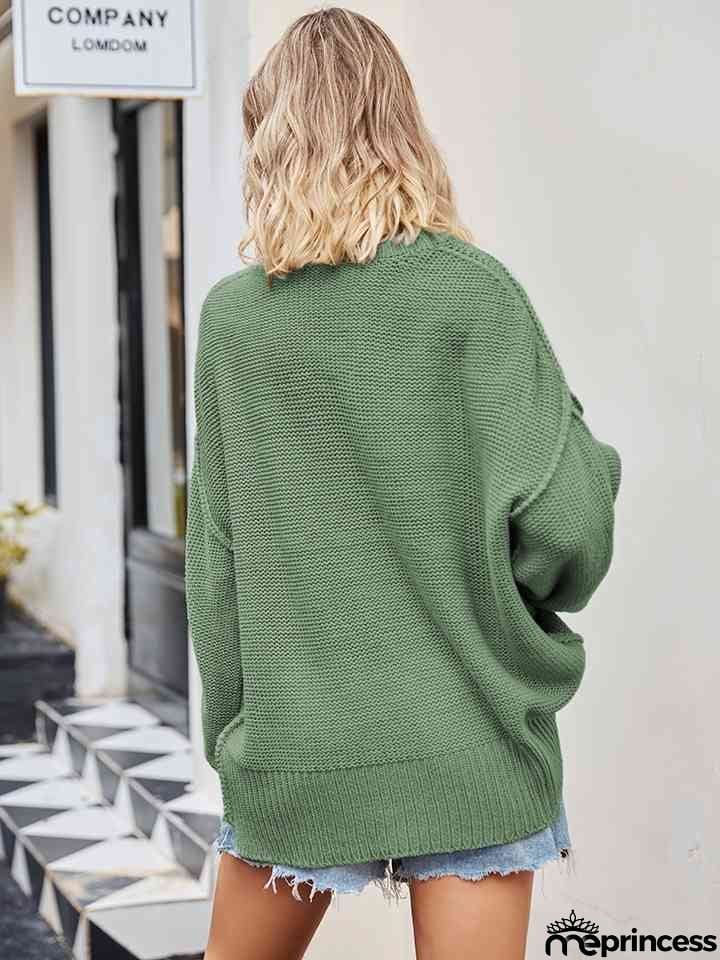 V-Neck Ribbed Dropped Shoulder Knit Top