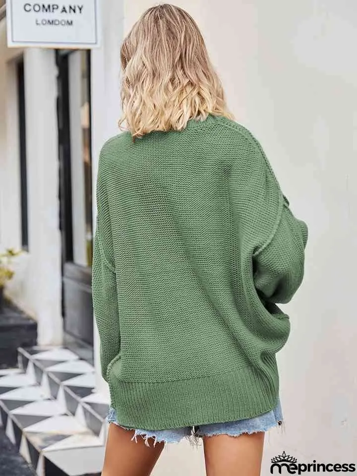 V-Neck Ribbed Dropped Shoulder Knit Top