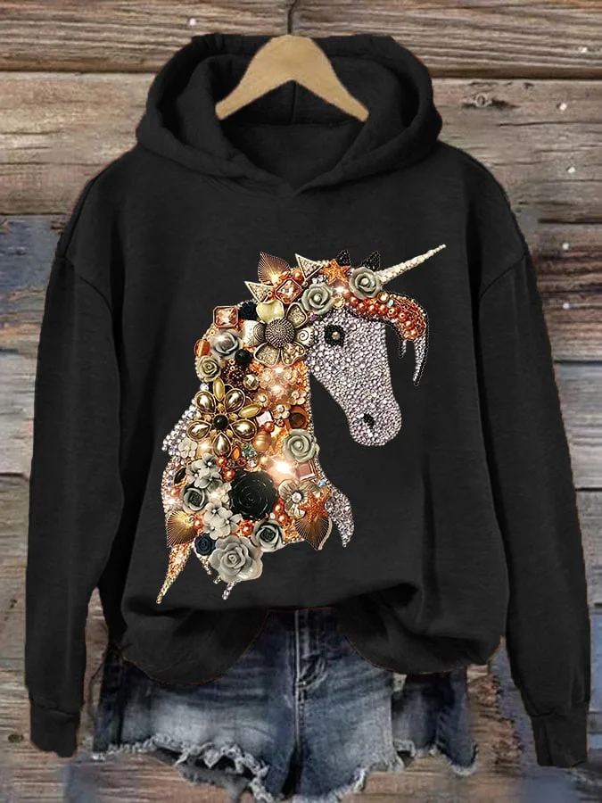 Women's Horse Art Print Hooded Sweatshirt