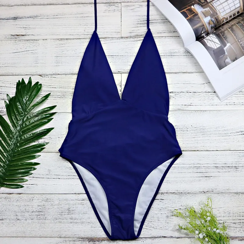 2020 New Deep-V One Piece Swimsuit Female Backless Bodysuit Brazilian Monokini Swimwear Women Bathing Suit Swimming Plus size