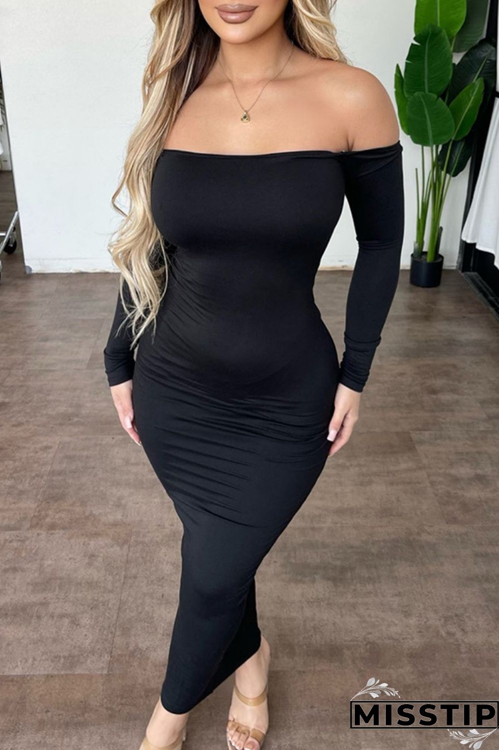White Casual Solid Basic O Neck Long Sleeve Dresses