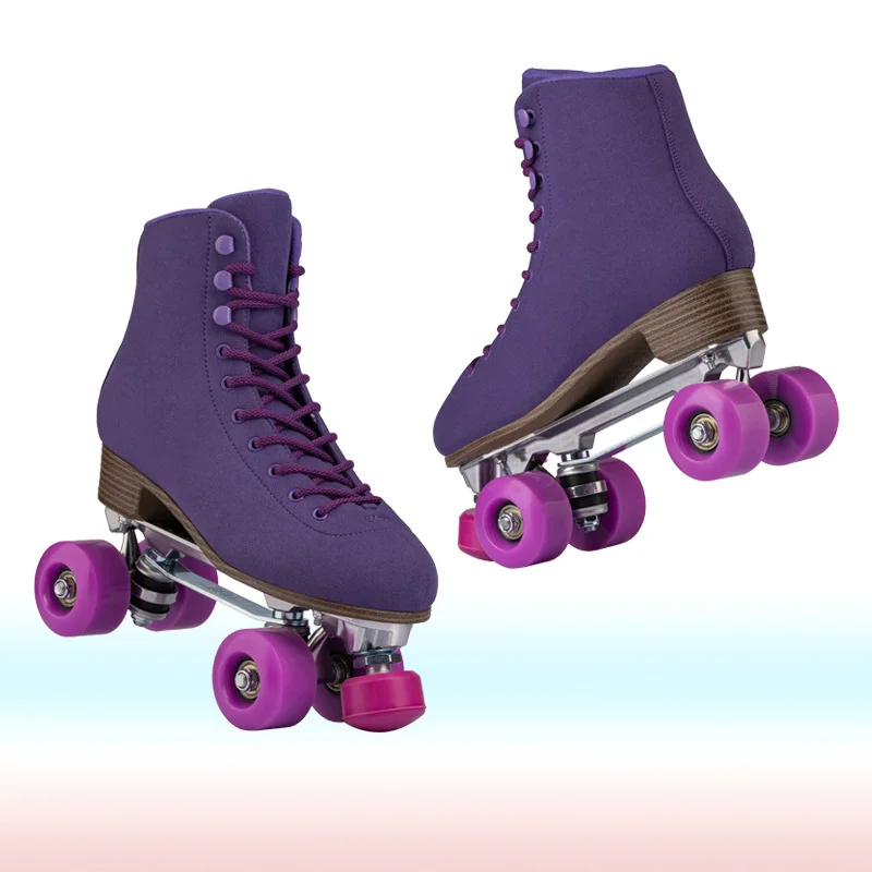 Purple Suede Leather Roller Skates
