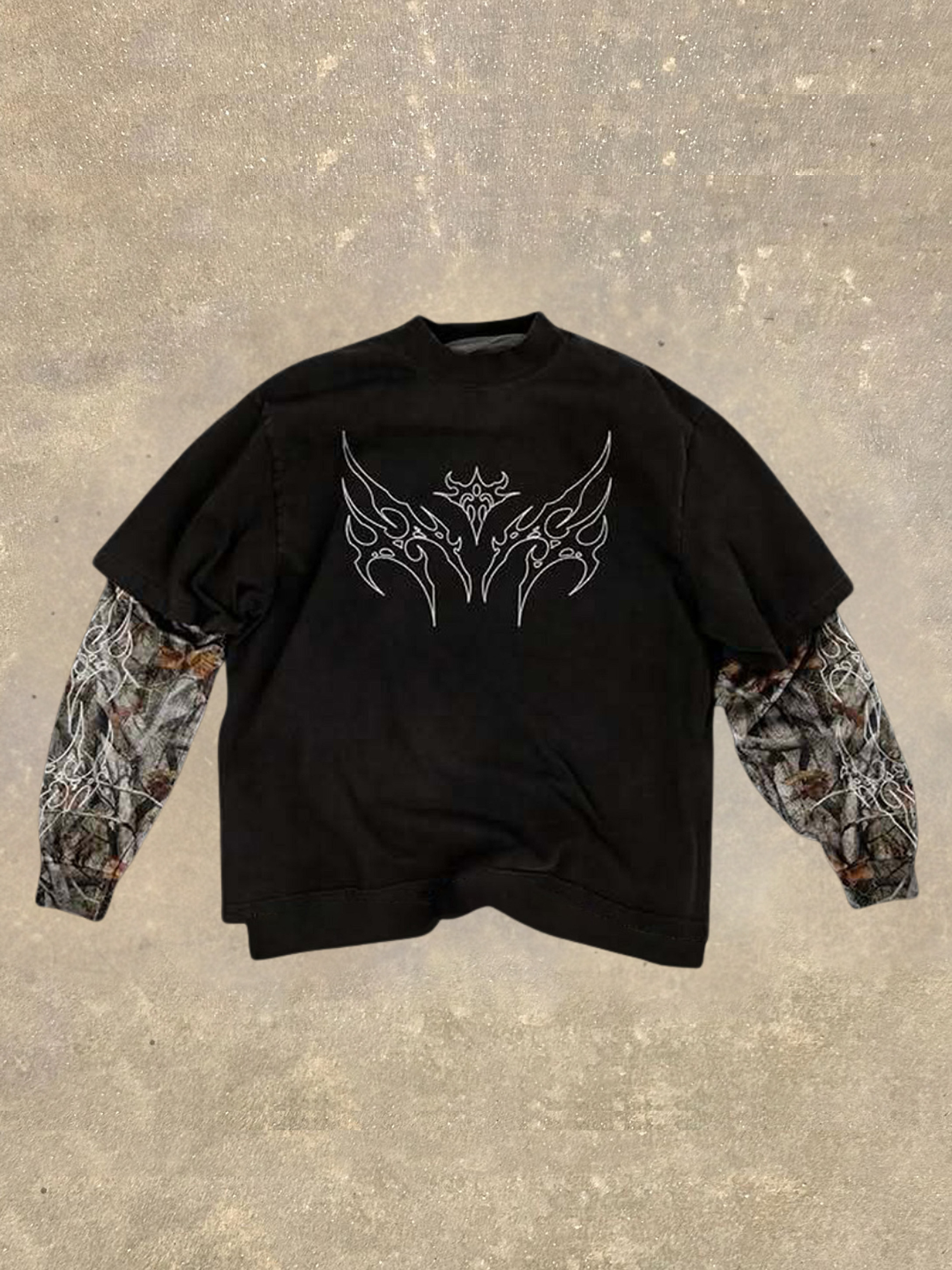 Ninedge Art Men's Fake Two Dark Style Print Long Sleeve T-Shirt