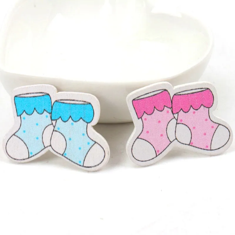 Blue/Pink Baby Series Pattern Scrapbooking Craft DIY Wood For Handmade Sewing Home Kids Birthdays Party Decorations 20pcs 35mm