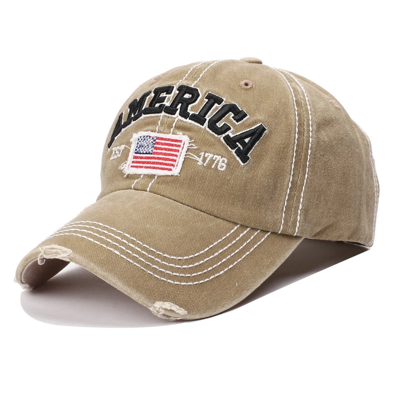 American Flag Letter Baseball Cap Ripped Wash Old Hat Men’s Cap