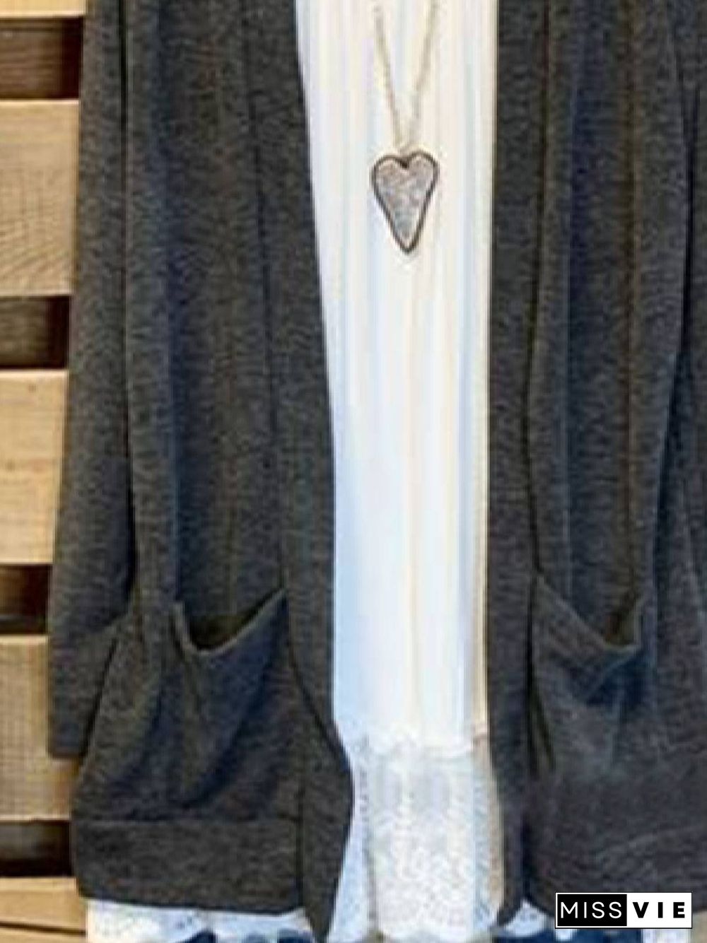 Gray Solid Pockets Long Sleeve Knit coat