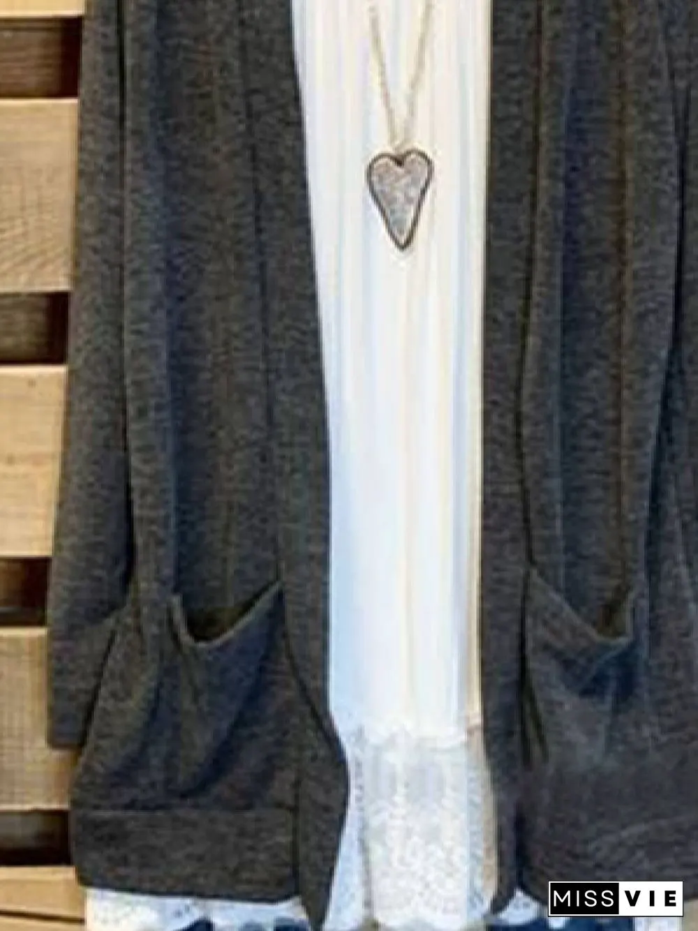 Gray Solid Pockets Long Sleeve Knit coat