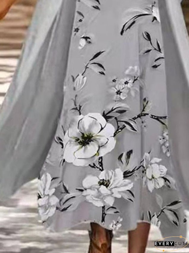 Dress Set Two Piece Dress Chiffon Dress Midi Dress Gray 3/4 Length Sleeve Floral Chiffon Summer Spring Crew Neck Stylish Loose Fit S M L XL XXL for Women