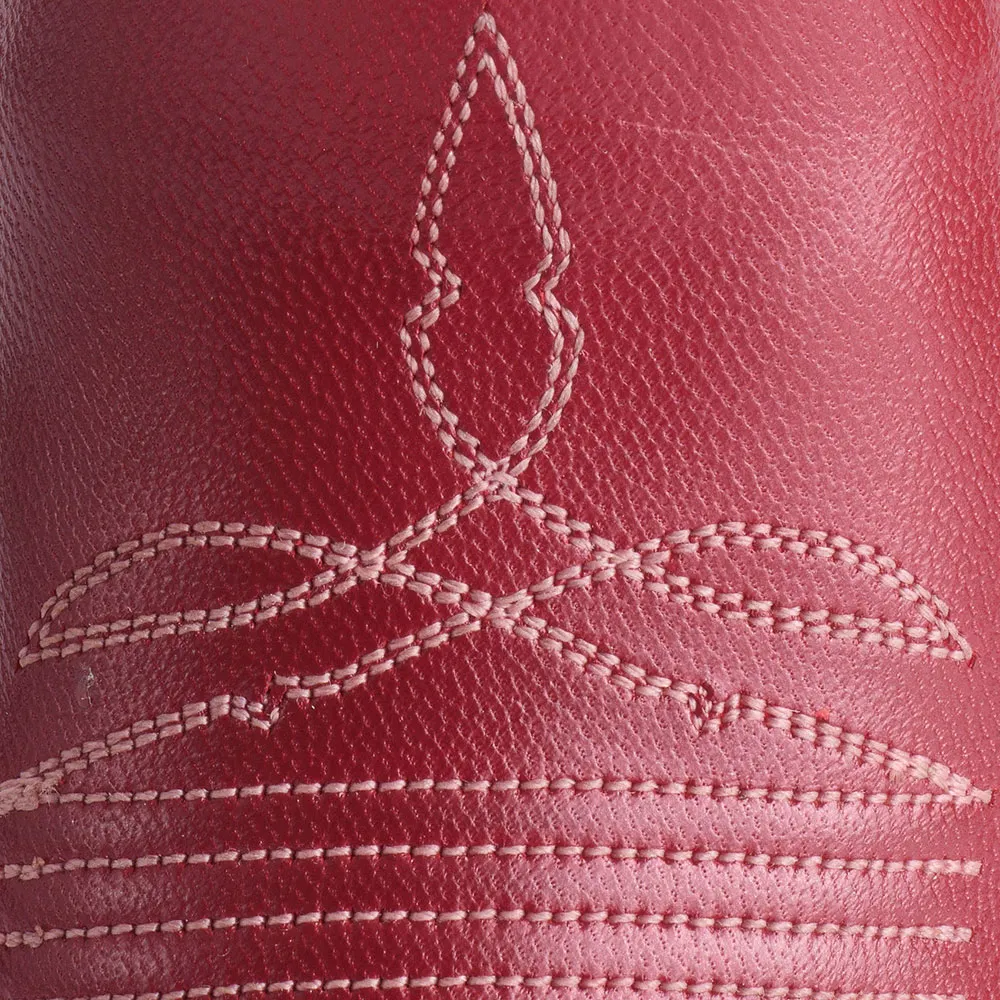 Red Embroidered Stacked Heel Snip Toe Mid-Calf Cowgirl Boots for Women