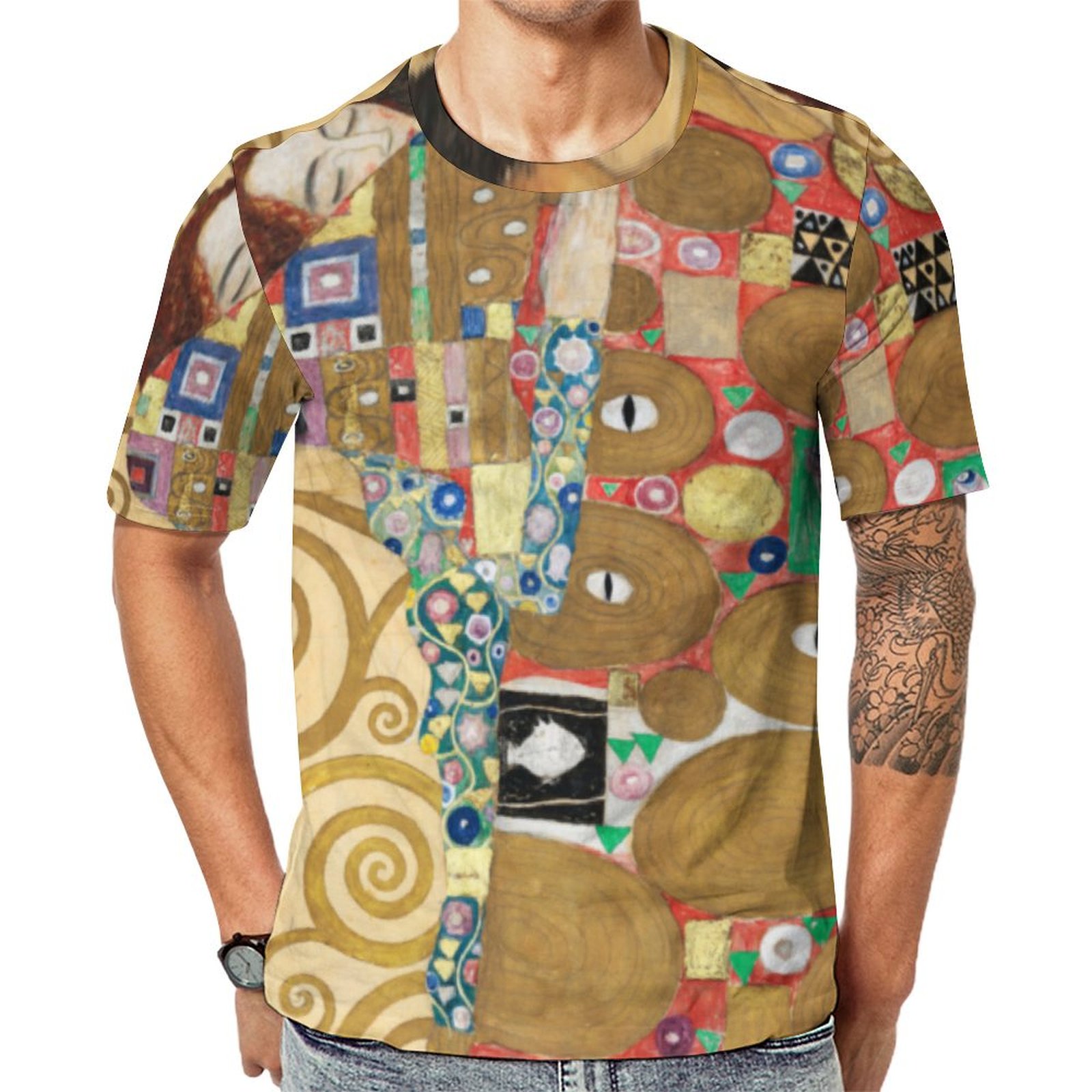 Gustav Klimt Fulfillment Stoclet Frieze Short Sleeve Print Unisex Tshirt Summer Casual Tees for Men and Women Coolcoshirts