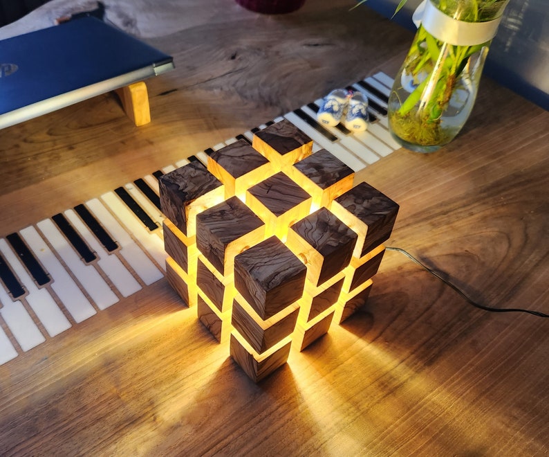 Costum made Olive Wooden Led Night Lamp, Wooden Desk Lamp, Nightstand Lamp, Ambience Lamp, Table Lamp, Night Light, Unique One of a Kind image 1