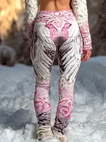 Women's Vintage Viking Wings Rose Print Leggings