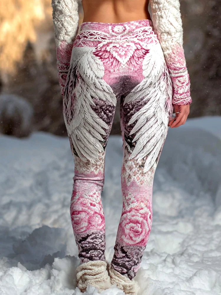 Women's Vintage Viking Wings Rose Print Leggings