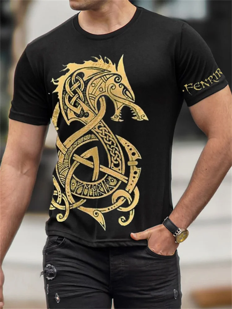 Comstylish Men's Fenrir Celtic Wolf Graphic T Shirt