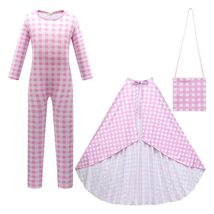 Kids Girls Barbie 2023 Margot Robbie Barbie Jumpsuit Cloak Outfits Cosplay Costume Halloween Carnival Suit