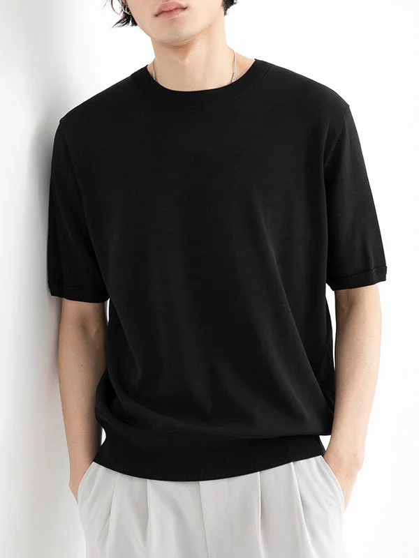 Aonga - Mens Ribbed Knit Crew Neck T-ShirtJ