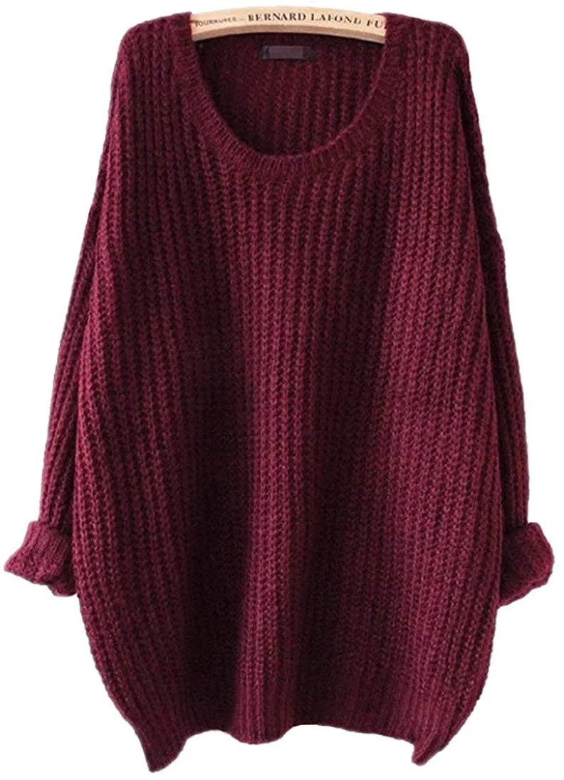 Women's Fashion Oversized Knitted Crewneck Casual Pullovers Sweater