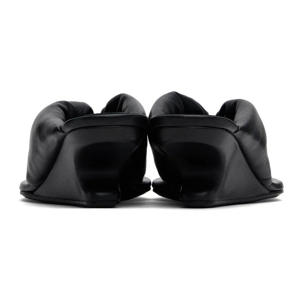 Square Toe Flip Flop Slip On Wedge Heel Black Sandals for Women