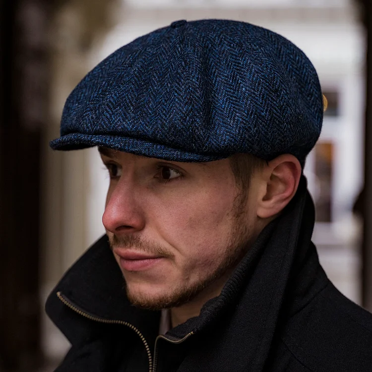 PEAKY CAPS - HARRIS TWEED Genuine Scottish Harris Tweed 8 Panels Man Cap Blue