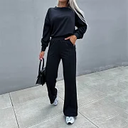 Ballifyex Fall Clothing Basics Sweatshirts Outwears Autumn Clothes Women Pullovers Ladies Outfit Long Sleeve Top Casual Pants 2 Pieces Set