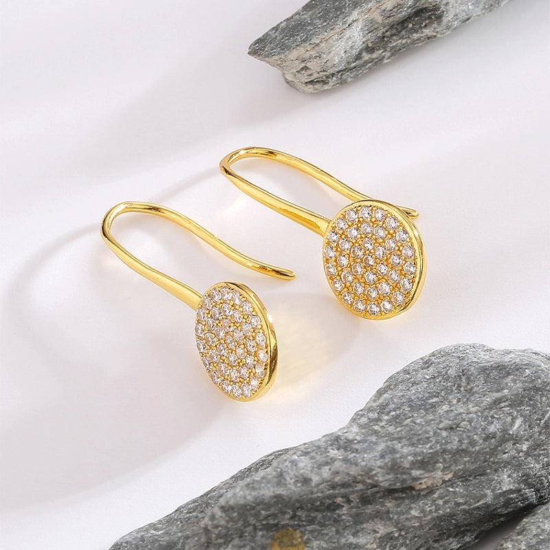 1 Pair 14K Gold Plated 925 Sterling Silver Zircon Round Ear Hook