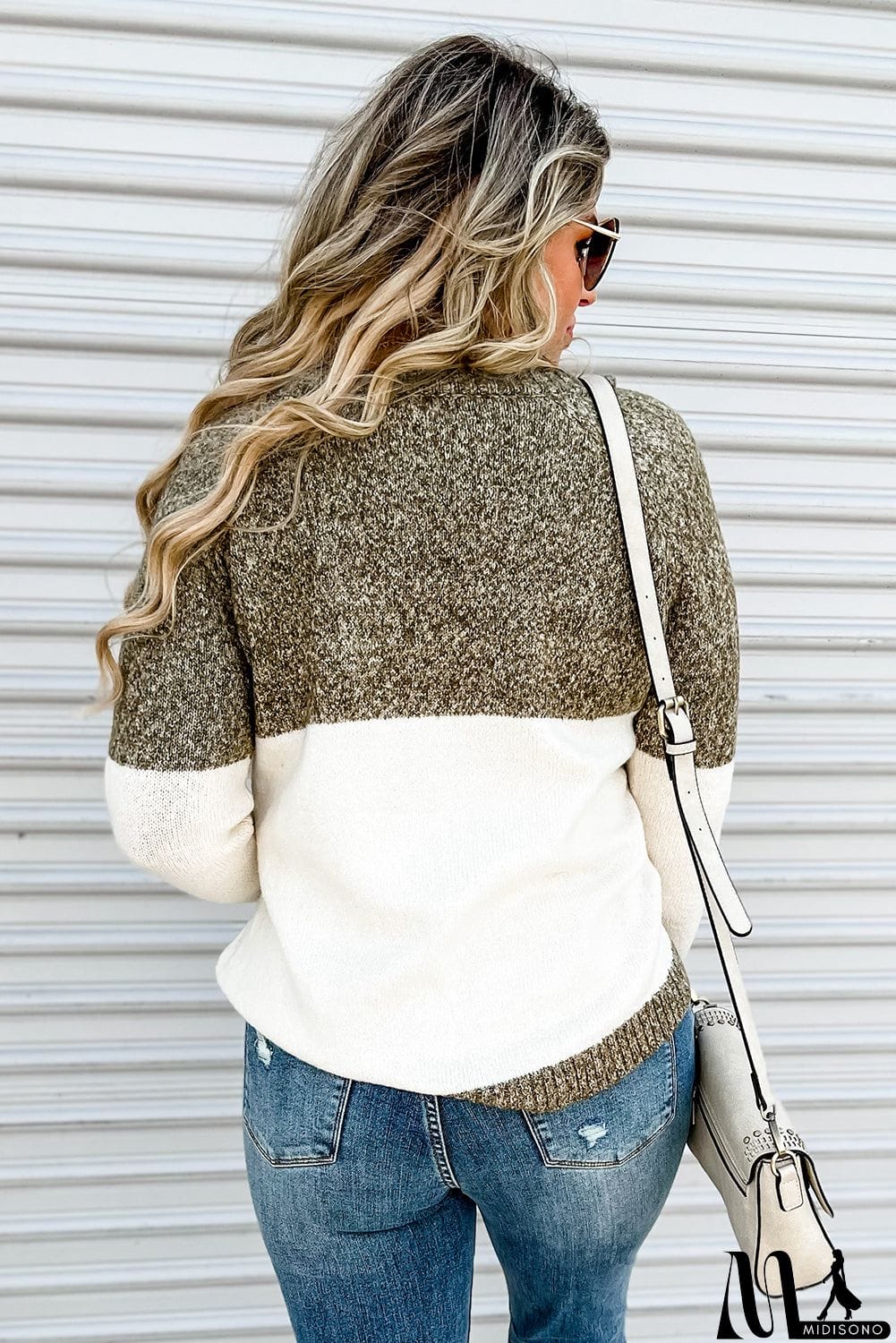 MidiSono - Plus Size Round Neck Colorblock Sweater