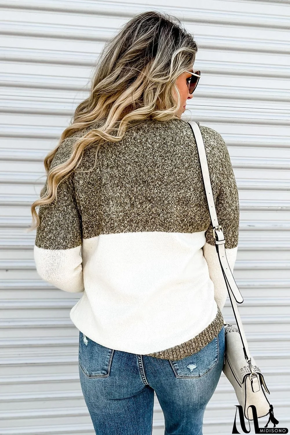 MidiSono - Plus Size Round Neck Colorblock Sweater