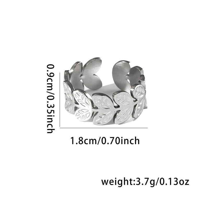 Casual Minimalist Leaf Titanium Steel Plating Open Rings