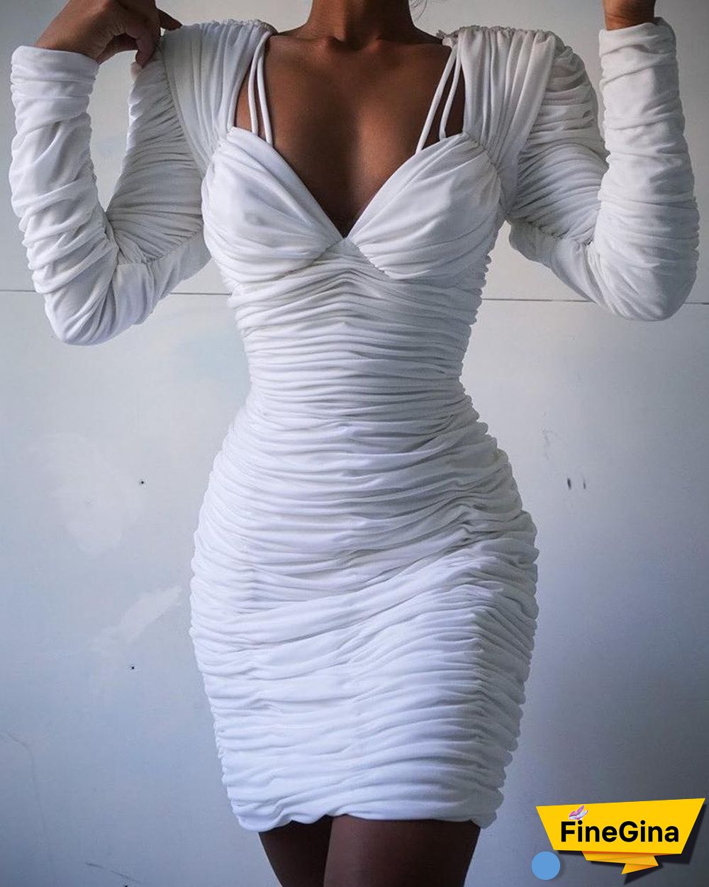 Solid Long Sleeve Ruched Bodycon Dress
