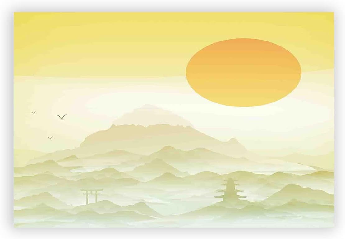 XAENG Asian Canvas Wall Art Home Decor Wall Decor Asian Japanese Sun Mountains Arch Scenery Silhouette Art Green Orange Canvas Prints Pictures Artwork For Living Room Bedroom Kitchen 2436 Inch 2436 inch