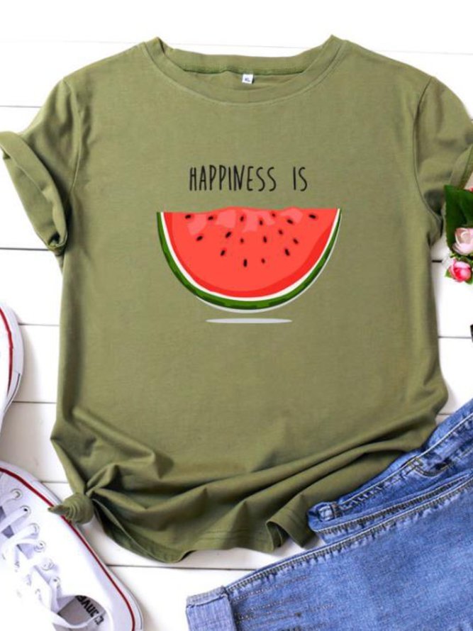Casual Short Sleeve Round Neck Printed Tops