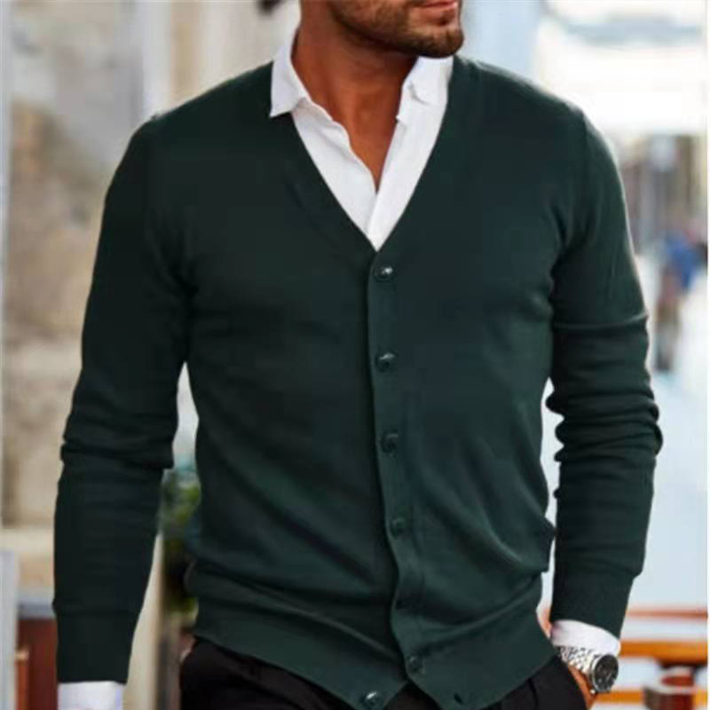 Men Casual V Neck Long Sleeve Single Breasted Cardigan