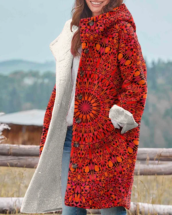 Vintage Mandala Print Hooded Long Sleeve Jacket