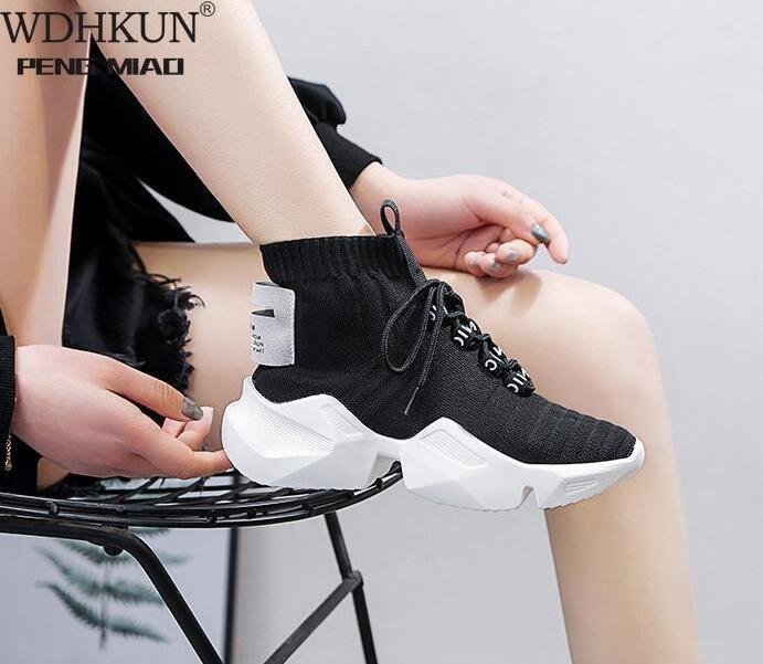 2021 Autumn New High-top Platform Sneakers Women Knitted Casual Shoes Woman Sneakers Chunky Tenis Feminino Womens Shoes Size 41