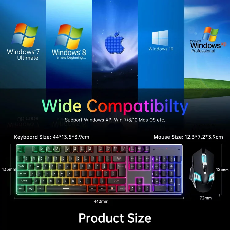 104 Keys Wireless Keyboard and Mouse Combo, Rechargeable Gaming Keyboard Mouse Set