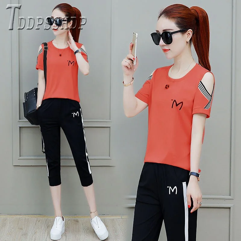 2020 New Loose Plus Size Women Sets Short Sleeve T Shirt And Pants Female Sets