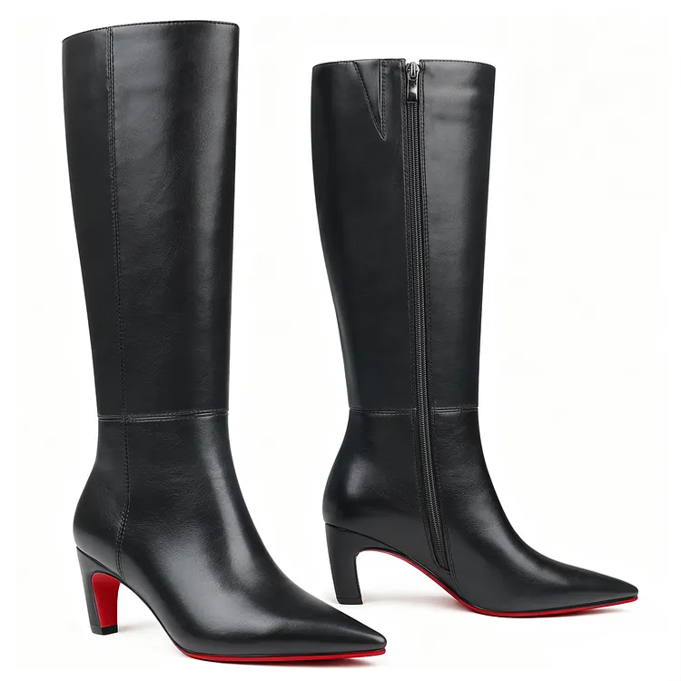 60mm Stylish Zipper  Red Bottoms Pumps High Heels Knee Boots VOCOSI VOCOSI
