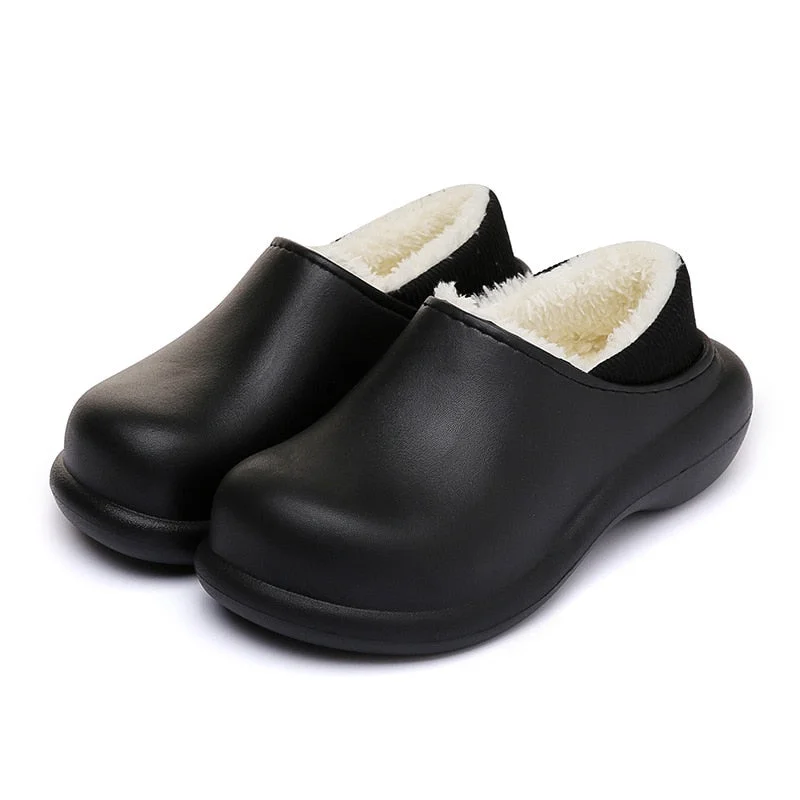 Women Winter Keep Warm Slippers Waterproof Designer Leather Slides Solid Footwear Household Female Sandals Outdoor Flat Woman