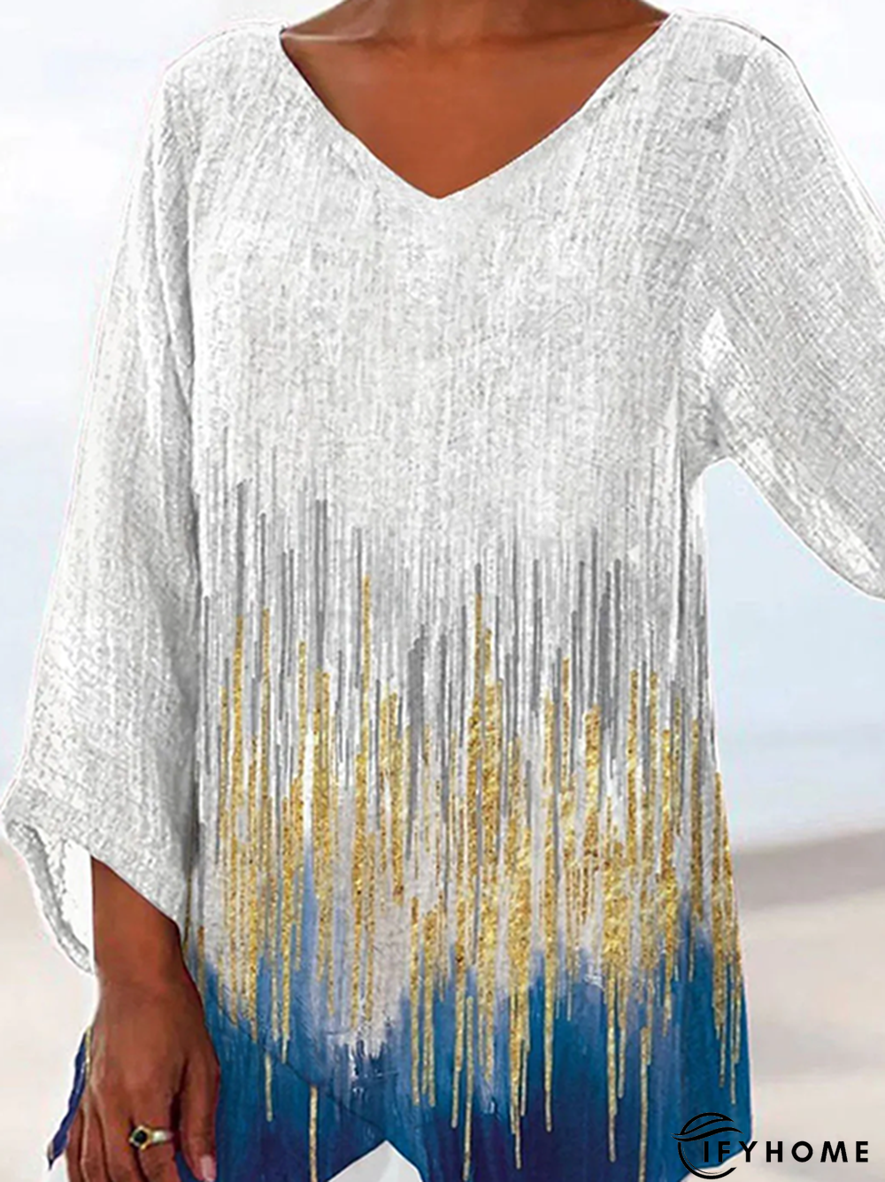 Women Casual Abstract Autumn Polyester Daily Loose Best Sell Long sleeve Regular Size Tunic Top | IFYHOME