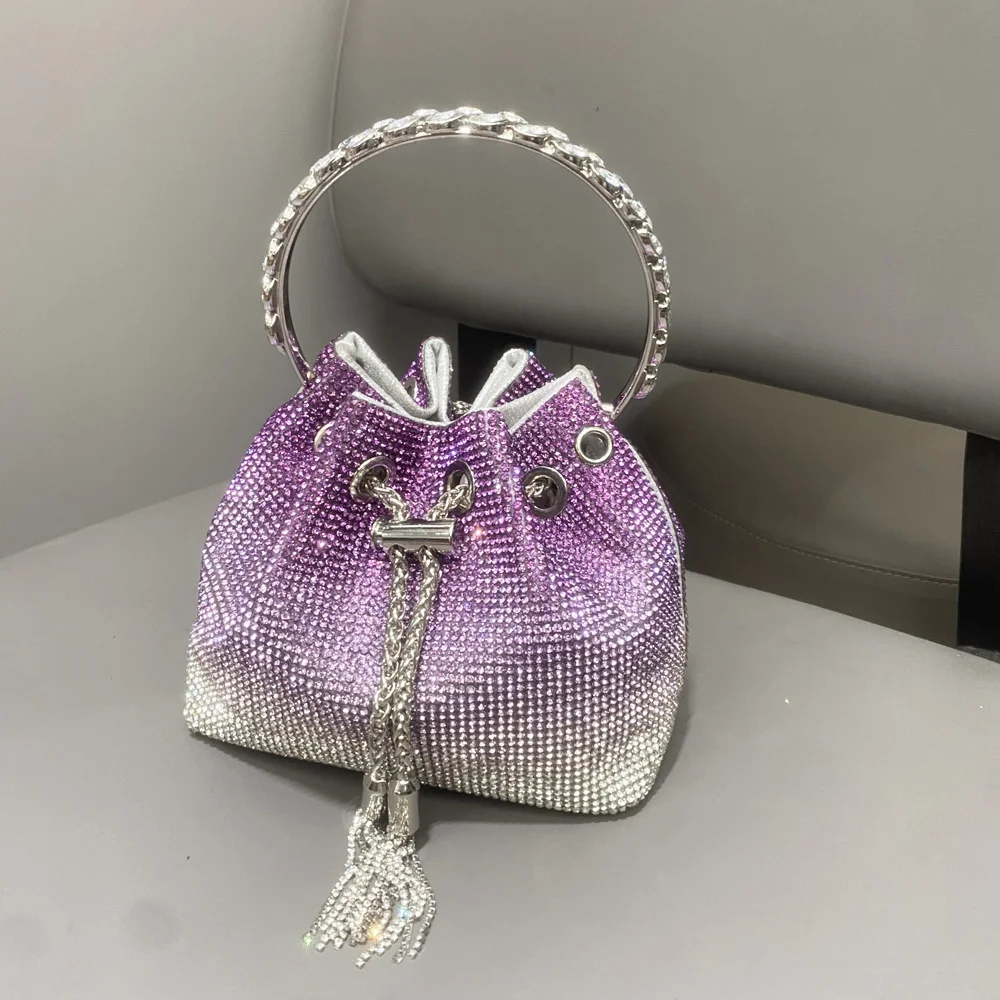 Shining Elegant Ombre Sparkling Crystal Rhinestone Large Capacity Evening Party Tote Bag