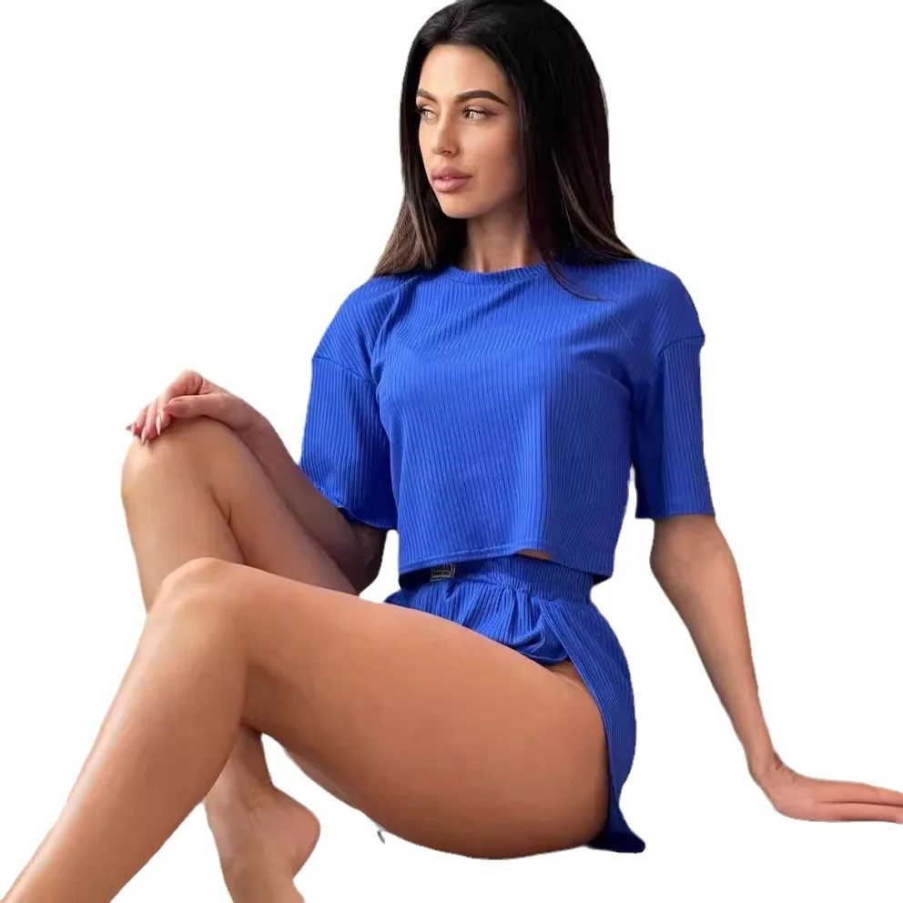 Nigikala Nigikala Women's Spring Summer Fashion Short Collar T-Shirt Blouse Shorts Two Sets Of Women